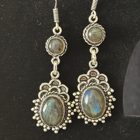 Labradorite and Silver Fish Hook Earrings NWOT - Picture 2 of 6